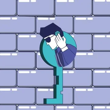Security agent with wall and key data privacy Stock Illustration
