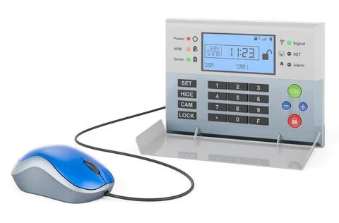 Security alarm system with computer mouse. 3D rendering Stock Illustration