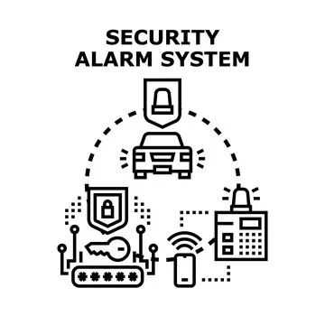 Security alarm system protecting home and car property Stock Illustration