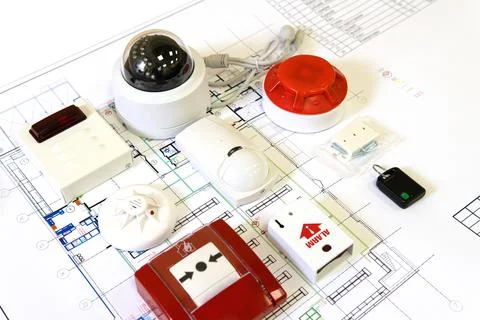 Security alarm systems. Industrial or home alarm. selective focus. Stock Photos