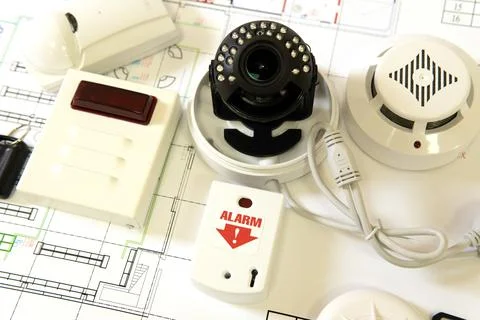 Security alarm systems. Industrial or home alarm. selective focus. Stock Photos