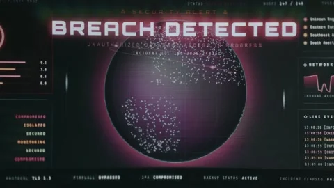 Security alert of a Breach Detected, Unauthorized database access in progress Video stock 333830696