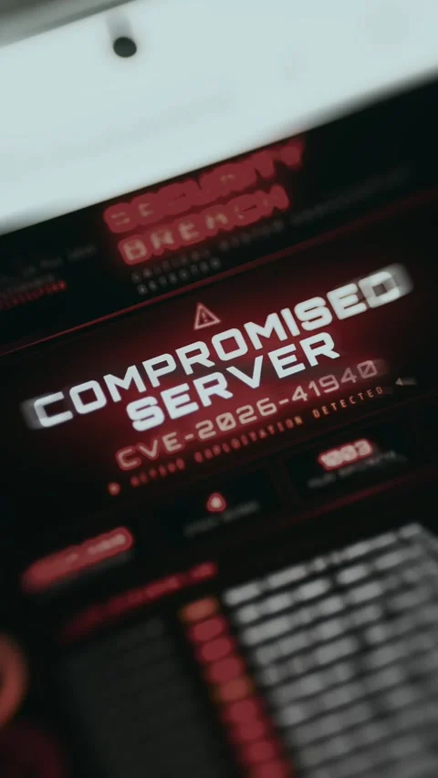 Security alert dashboard indicating a compromised server due to a specific Stock Footage 335462185