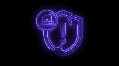 Security alert glowing neon animation shows broken shield and exclamation m.. Stock Footage 346008163