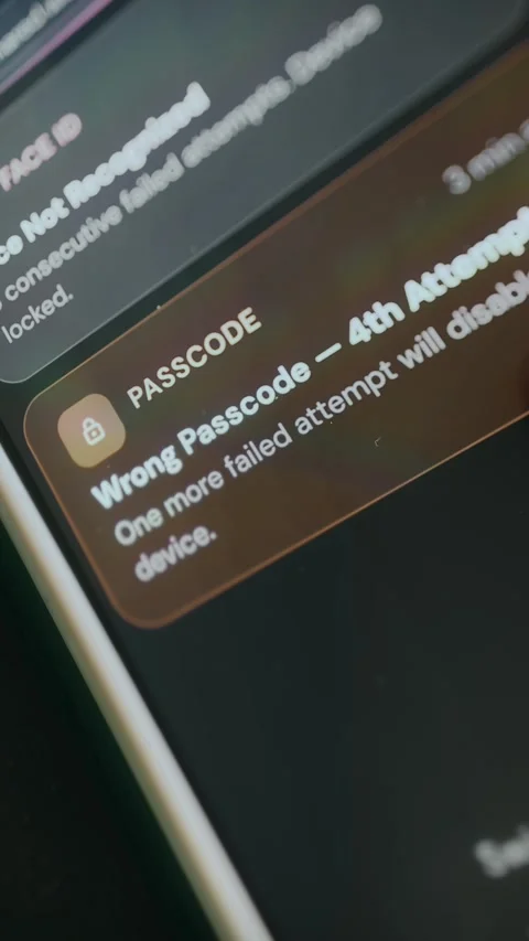 Security alert indicating incorrect passcode on the 4th unlock attempt Stock Footage 333824761