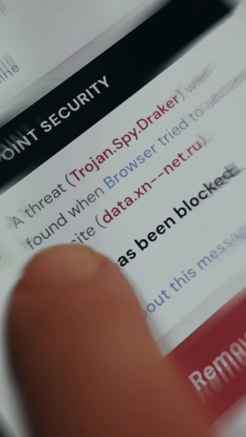 Security alert indicating presence of a Trojan on the device Stock Footage 335459226