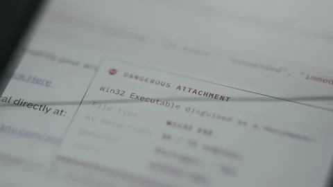 Security alert labeling an attachment file as dangerous Stock Footage 334924843