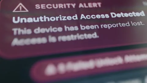 Security Alert of Unauthorized Access Detected on a lost device Stock Footage 333824251