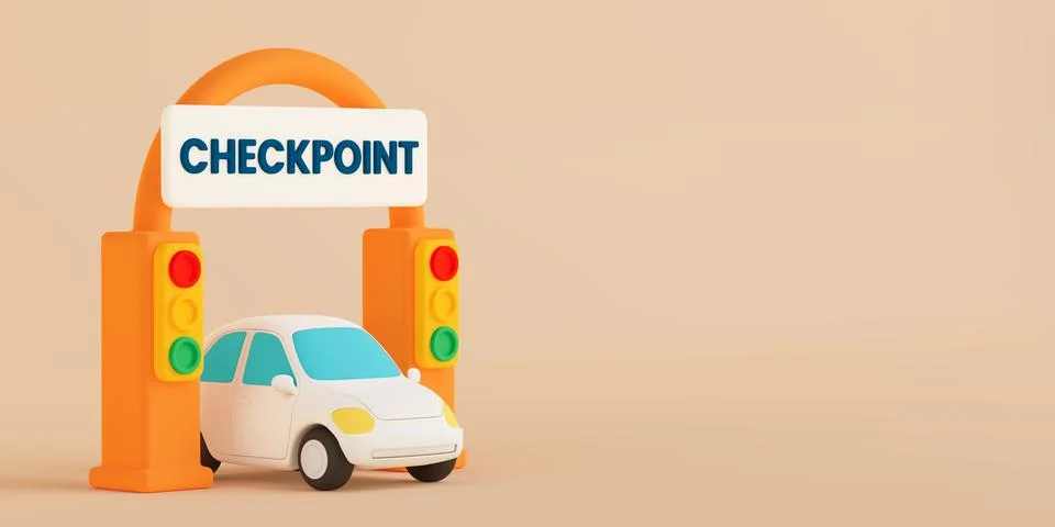 Security And Access Control Concept. White Car Passing Through Checkpoint G.. Illustrazione stock