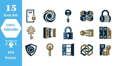 Security and access control icons set with security protection business Stock Illustration
