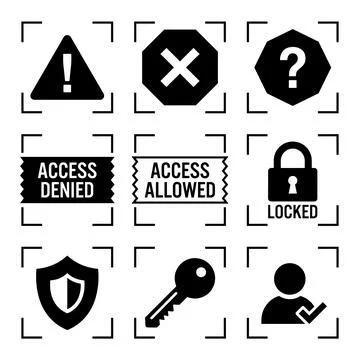Security and access control icons: warning, cross, question mark, access de.. Stock-Illustration