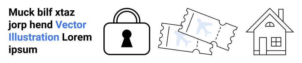 Security and Accessibility Lock, Tickets, and Home with Placeholder Text Stock Illustration