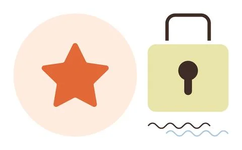 Security and Achievement Concept with Star and Lock Icon in Simple Minimalist Stock Illustration