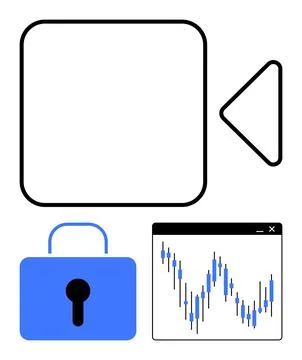 Security and Analysis Indicated by Camera, Lock, and Market Graph Stock Illustration