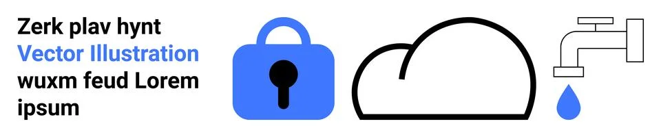 Security and Cloud Storage Concept with Lock, Cloud, and Water Tap Icons Stock Illustration