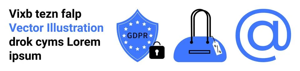 Security and Communication Elements with GDPR Shield, Locked Bag, and At Symb 스톡 일러스트