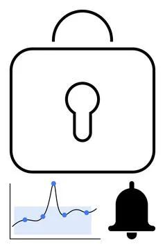 Security and Data Analysis Lock, Graph, and Notification Bell for Network S.. Illustrazione stock