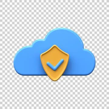 Security and data protection. Blue 3d cloud and shield Stock Illustration