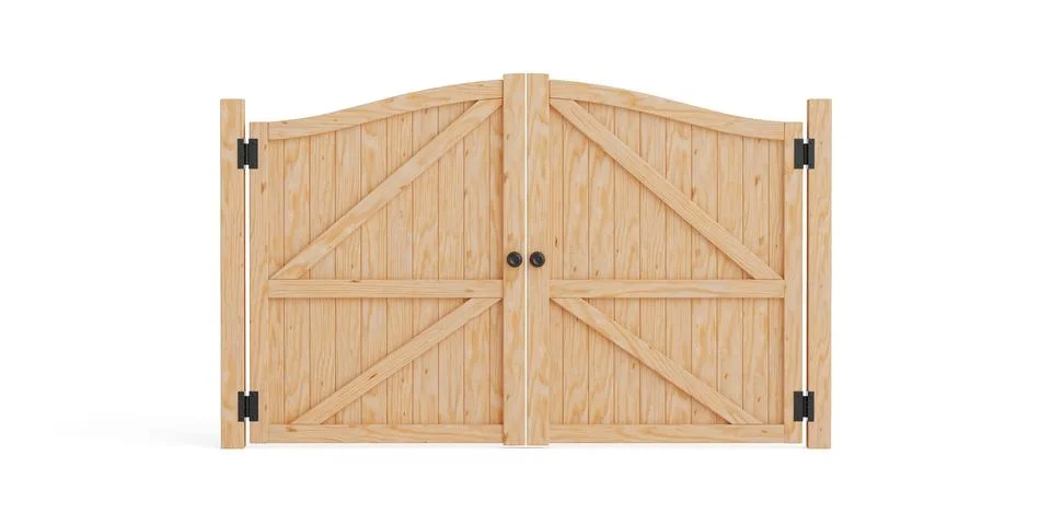Security And Entry Concept. Closed Wooden Double Barn Gate With Natural Tex.. Stock Illustration