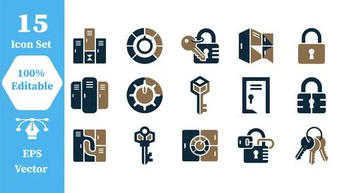 Security and padlock icon set for data protection with security, protection Stock Illustration