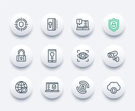 Security and protection, secure browsing, cybersecurity line icons Stock Illustration