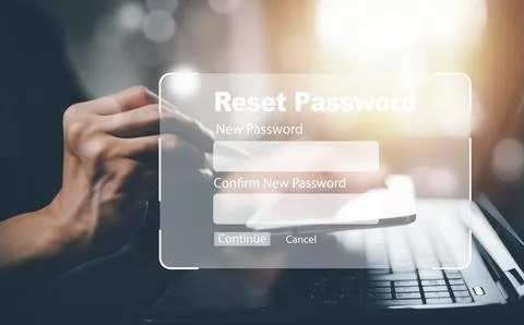 Security and reset password login online concept  Hands typing and entering u Stock Photos