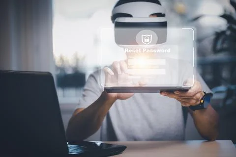 Security and reset password login online concept  Hands typing and entering u Stock Photos