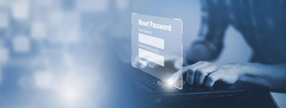 Security and reset password login online concept  Hands typing and entering u Stock Photos
