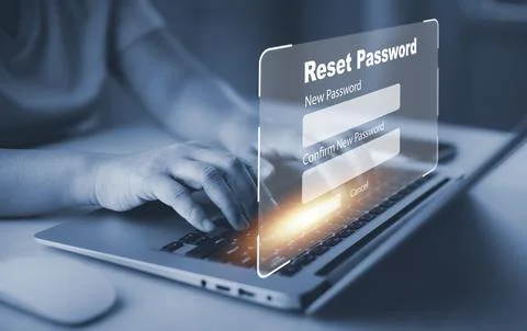 Security and reset password login online concept Hands typing and entering us Stock Photos