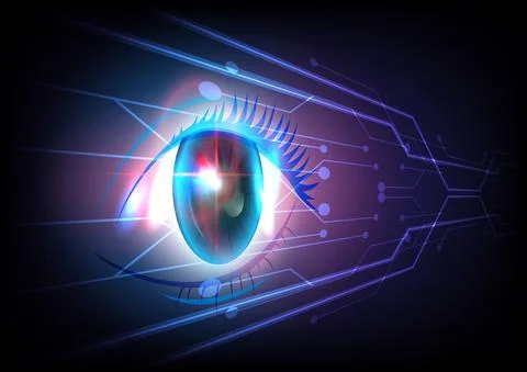 Security and safety concept. Perspective glowing Eye of technology futuristic Stock Illustration