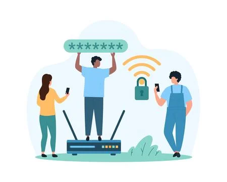 Security and safety of internet connection, safe wireless network for tiny 스톡 일러스트