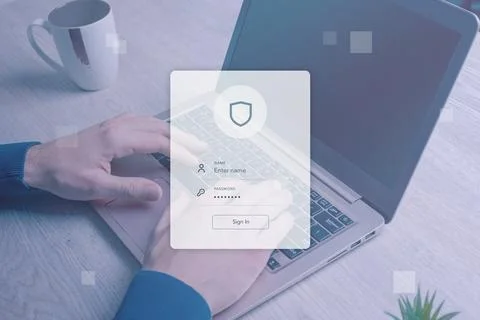 Security and technology with this autentication login form concept. Hands on  Stock Photos