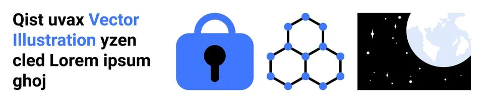 Security and Technology Concepts with Lock and Network Elements 스톡 일러스트