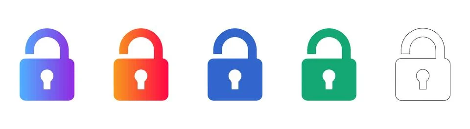 Security and Unlocked Padlock Icon Set Stock Illustration