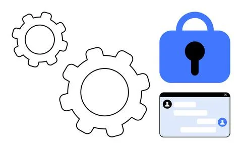 Security and User Interface Elements with Gears and Lock for Privacy Stock Illustration