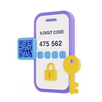 Security And Verification Concept. Smartphone With 2FA Code, QR Code, Lock .. Illustrazione stock