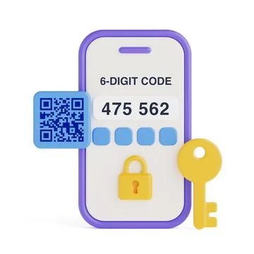 Security And Verification Concept. Smartphone With 2FA Code, QR Code, Lock .. Illustrazione stock