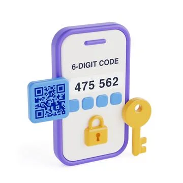 Security And Verification Concept. Smartphone With 2FA Code, QR Code, Lock .. イラスト素材