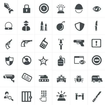Security and weapon icons set Stock Illustration