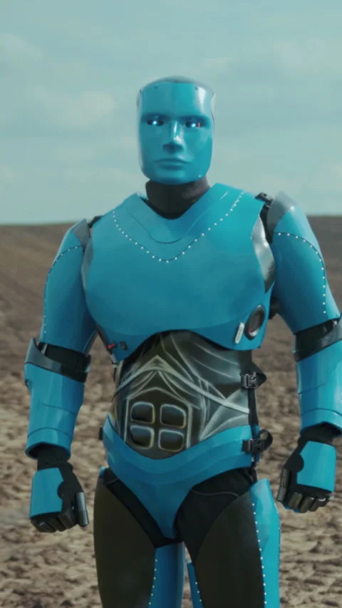Security android on patrol, Patrolling automaton equipped with sensors and armor Stock Footage 335795089