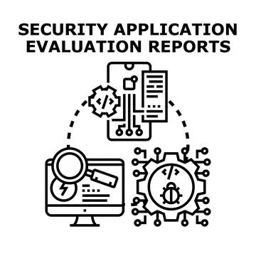 Security application evaluation reports checking software vulnerabilities Stock Illustration