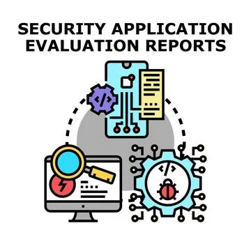 Security application evaluation reports checking software vulnerabilities Stock Illustration