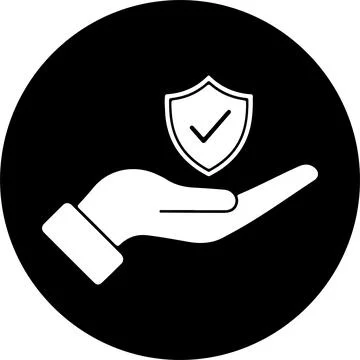 Security Assurance Icon. Open hand supporting a shield with a checkmark Stock Illustration