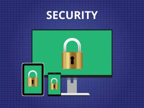 Security attack concept cross platform device padlock vector Illustrazione stock