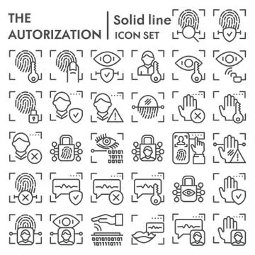 Security authorization line icon set, identification scanner symbols collection Illustrazione stock