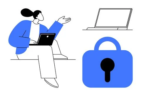 Security Awareness and Digital Protection in Modern Work Environment Stock Illustration