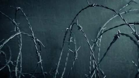 Security Barbed Wire By Wall Moving Shot Stockbeeldmateriaal 127034794