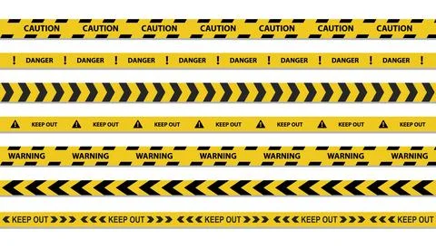 Security barrier yellow tapes. Set warning tapes lines for restriction of c.. 스톡 일러스트