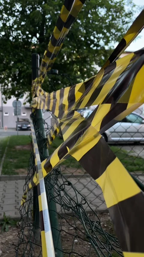 Security barriers outline construction area in evening light Stock Footage 341671671