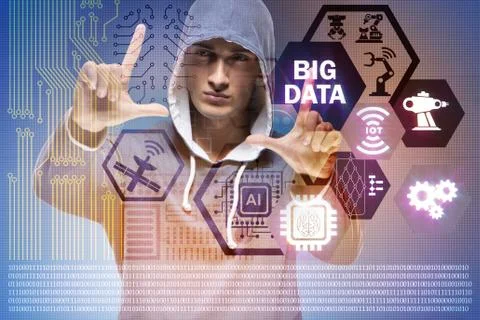 Security of big data concept with hacker Foto stock